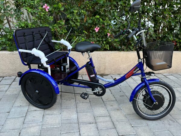 תלת אופן חשמלי משפחתי Fisher Family Blue 2026 עם ספסל